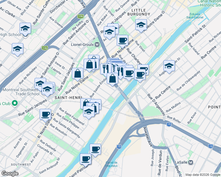 map of restaurants, bars, coffee shops, grocery stores, and more near 110 Rue Rose-de-Lima in Montréal