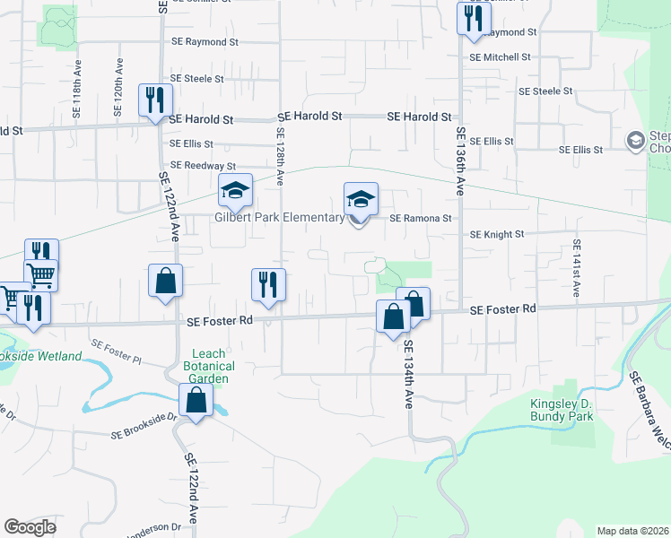 map of restaurants, bars, coffee shops, grocery stores, and more near 13115 Southeast Foster Road in Portland