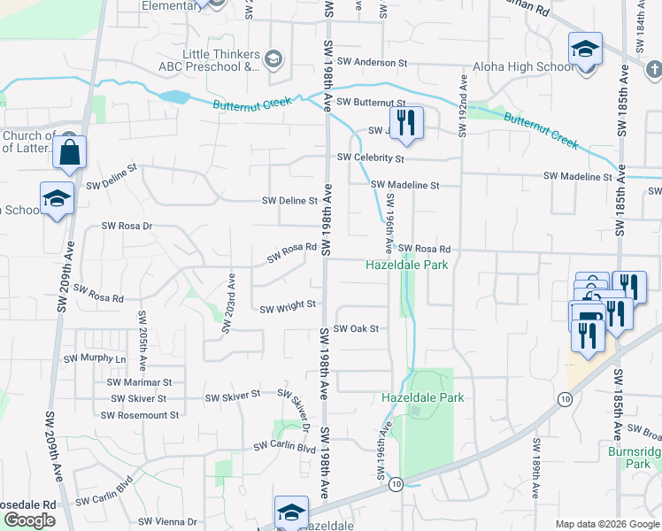 map of restaurants, bars, coffee shops, grocery stores, and more near 19790 Southwest Rosa Road in Aloha