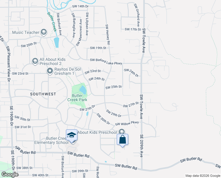 map of restaurants, bars, coffee shops, grocery stores, and more near 1968 Southwest 25th Street in Gresham