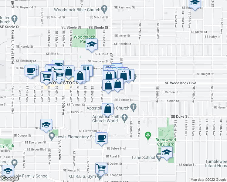map of restaurants, bars, coffee shops, grocery stores, and more near in Portland