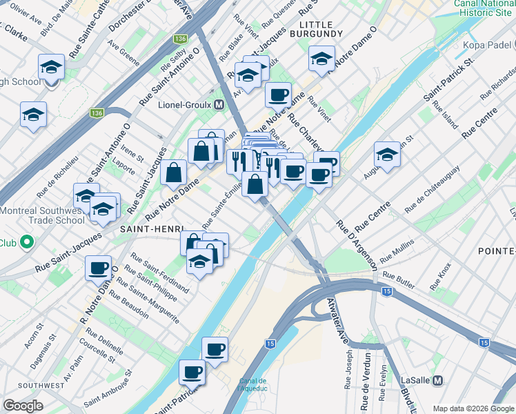 map of restaurants, bars, coffee shops, grocery stores, and more near 87 Rue Rose-de-Lima in Montréal