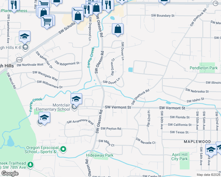 map of restaurants, bars, coffee shops, grocery stores, and more near 6755 Southwest Terri Court in Portland
