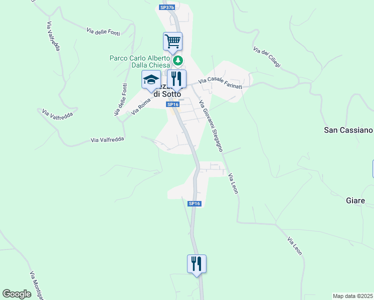 map of restaurants, bars, coffee shops, grocery stores, and more near 68 Via San Giovanni di Dio in Mezzane di Sotto