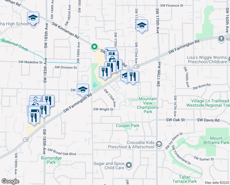 map of restaurants, bars, coffee shops, grocery stores, and more near 5783 SouthWest Remington Drive in Aloha