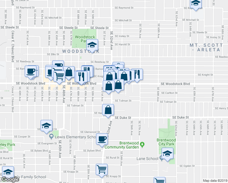 map of restaurants, bars, coffee shops, grocery stores, and more near in Portland
