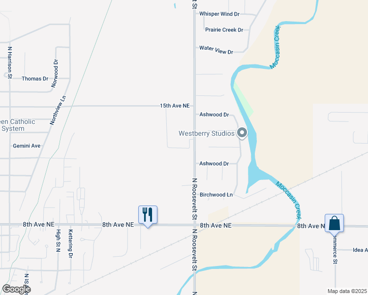 map of restaurants, bars, coffee shops, grocery stores, and more near 1321 North Roosevelt Street in Aberdeen