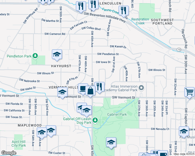 map of restaurants, bars, coffee shops, grocery stores, and more near 6458 Southwest Loop Drive in Portland