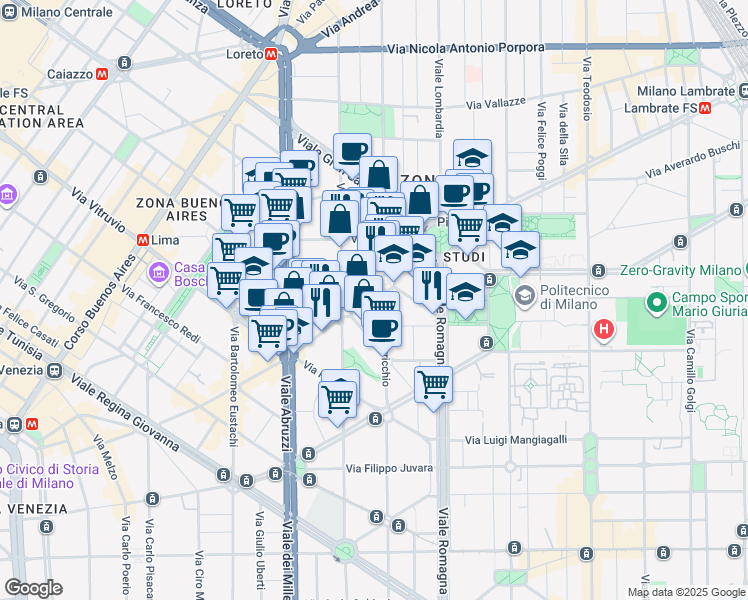 map of restaurants, bars, coffee shops, grocery stores, and more near 24 Via Enrico Nöe in Milano