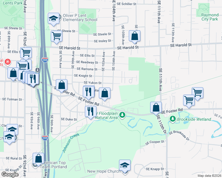 map of restaurants, bars, coffee shops, grocery stores, and more near 10359 Southeast Martins Street in Portland