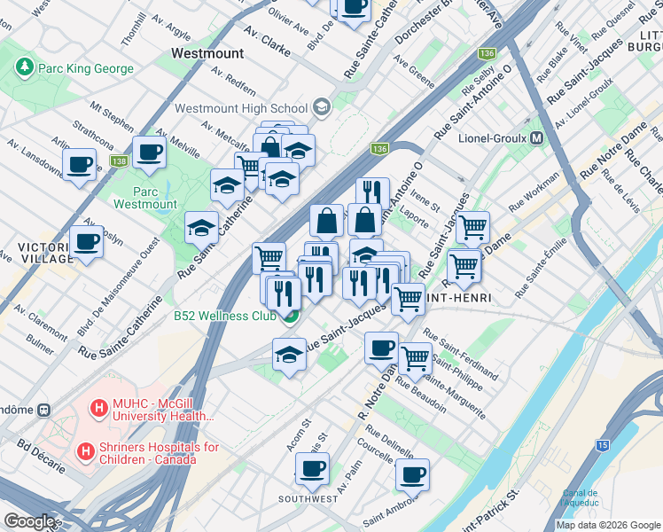 map of restaurants, bars, coffee shops, grocery stores, and more near 927 Rue Saint-Ferdinand in Montreal