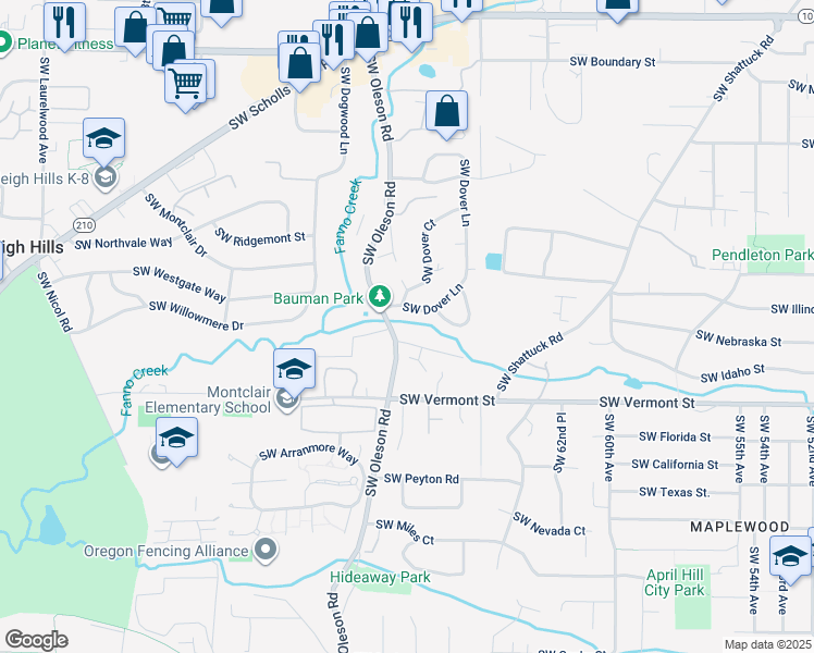 map of restaurants, bars, coffee shops, grocery stores, and more near 6801 Southwest Terri Court in Portland