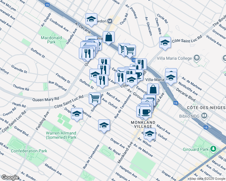 map of restaurants, bars, coffee shops, grocery stores, and more near in Montréal