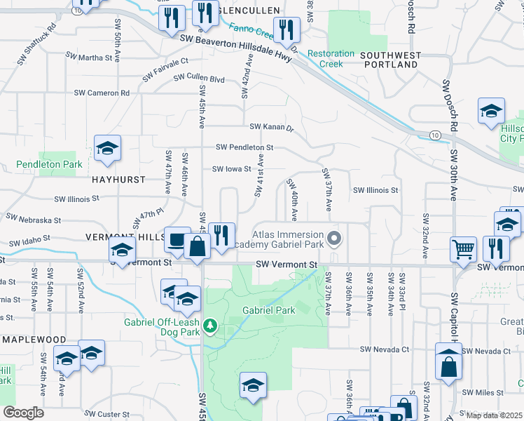 map of restaurants, bars, coffee shops, grocery stores, and more near 6220 Southwest 41st Avenue in Portland
