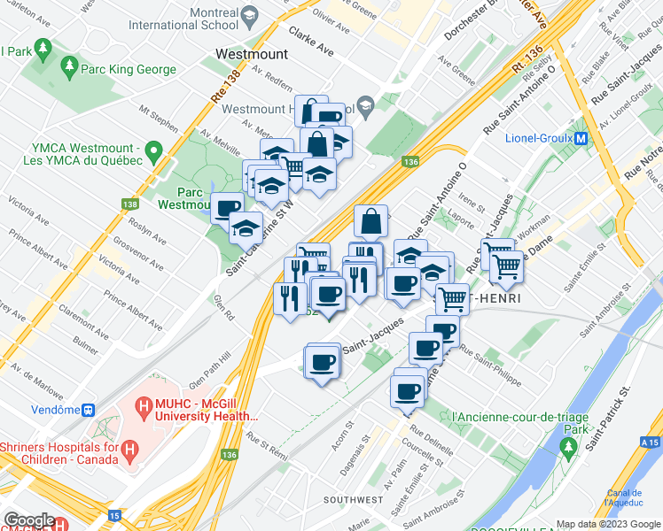 map of restaurants, bars, coffee shops, grocery stores, and more near 4253 Rue de Richelieu in Montréal