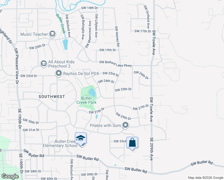 map of restaurants, bars, coffee shops, grocery stores, and more near 2515 Southwest Wonderview Drive in Gresham