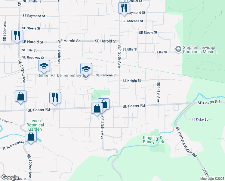 map of restaurants, bars, coffee shops, grocery stores, and more near 6003 Southeast 136th Avenue in Portland
