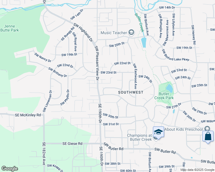 map of restaurants, bars, coffee shops, grocery stores, and more near 3317 Southwest 26th Street in Gresham