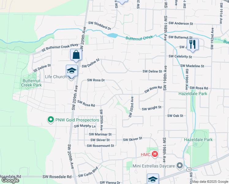 map of restaurants, bars, coffee shops, grocery stores, and more near 20434 Southwest Rosa Drive in Aloha