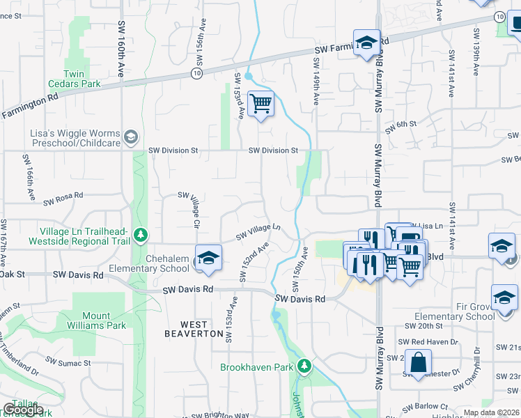 map of restaurants, bars, coffee shops, grocery stores, and more near 5725 Southwest 152nd Avenue in Beaverton
