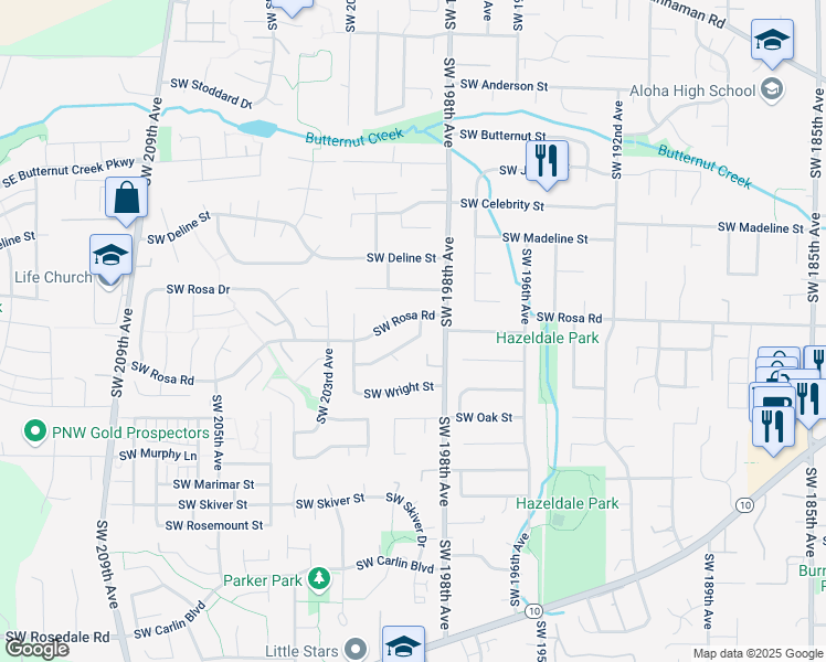 map of restaurants, bars, coffee shops, grocery stores, and more near 19965 Southwest Newcastle Drive in Beaverton