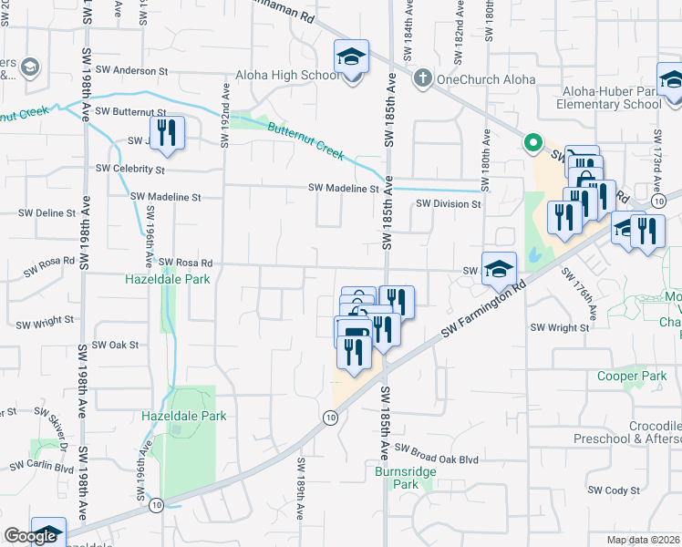 map of restaurants, bars, coffee shops, grocery stores, and more near 5700 SW 187th Pl in Beaverton