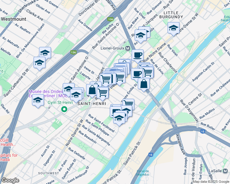 map of restaurants, bars, coffee shops, grocery stores, and more near 300 Turgeon Street in Montreal