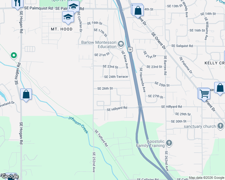 map of restaurants, bars, coffee shops, grocery stores, and more near 2624 Southeast Hale Way in Gresham