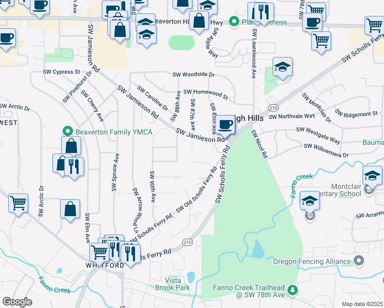 map of restaurants, bars, coffee shops, grocery stores, and more near 8665 Southwest Laurel Leaf Lane in Portland