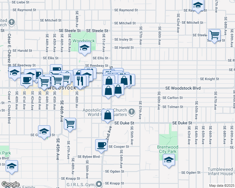map of restaurants, bars, coffee shops, grocery stores, and more near in Portland