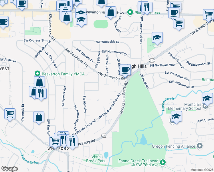 map of restaurants, bars, coffee shops, grocery stores, and more near 8665 Southwest Laurel Leaf Lane in Portland