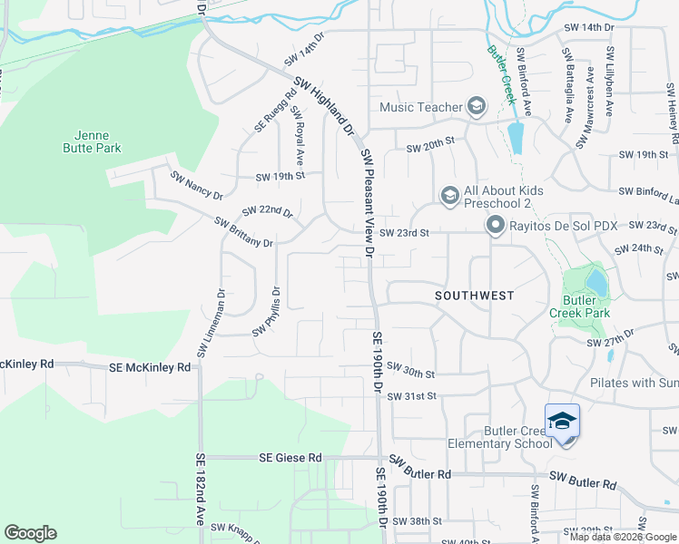 map of restaurants, bars, coffee shops, grocery stores, and more near 3604 Southwest 25th Street in Gresham