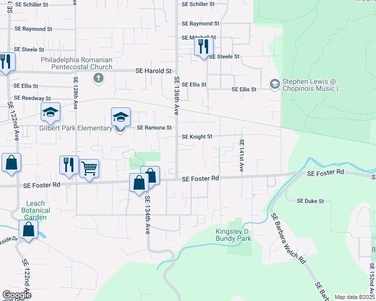 map of restaurants, bars, coffee shops, grocery stores, and more near 6022 Southeast 136th Avenue in Portland
