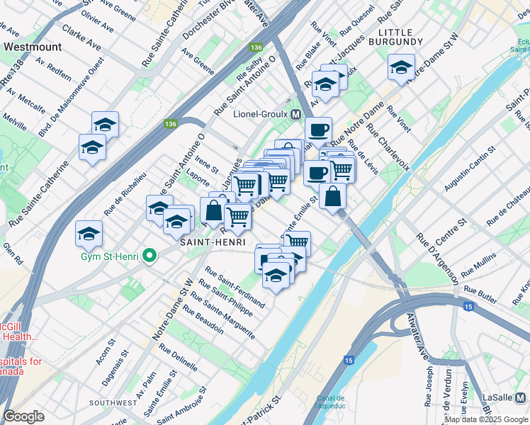 map of restaurants, bars, coffee shops, grocery stores, and more near 300 Turgeon Street in Montreal