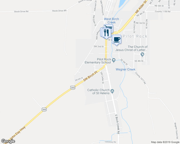 map of restaurants, bars, coffee shops, grocery stores, and more near 565 Southwest Birch Place in Pilot Rock