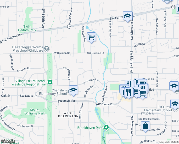map of restaurants, bars, coffee shops, grocery stores, and more near 5725 Southwest 152nd Avenue in Beaverton