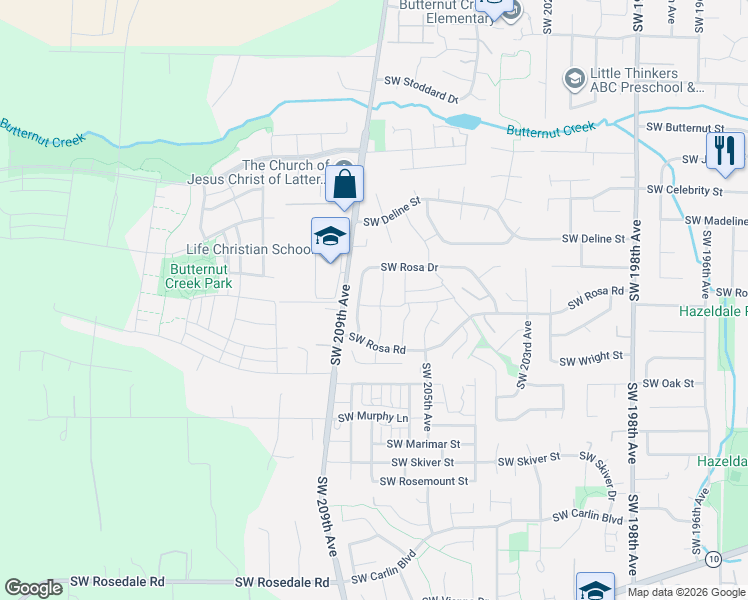 map of restaurants, bars, coffee shops, grocery stores, and more near 5685 Southwest 207th Avenue in Aloha