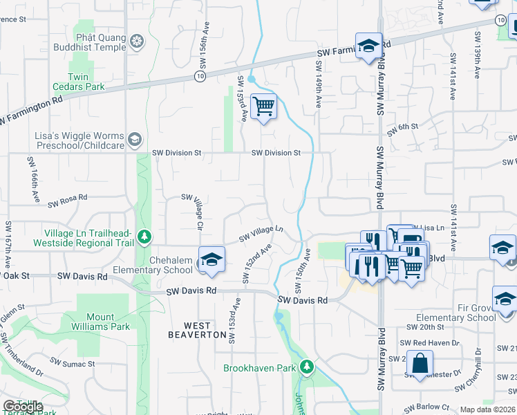 map of restaurants, bars, coffee shops, grocery stores, and more near 5660 Southwest Glenbrook Road in Beaverton