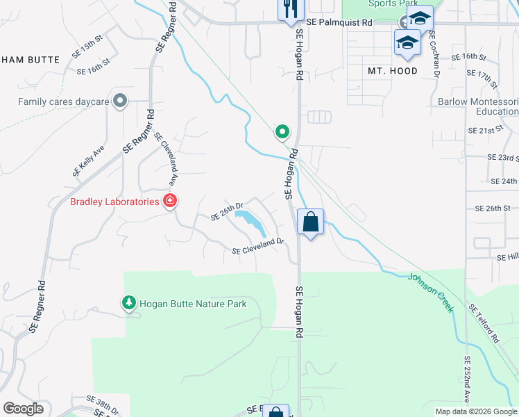 map of restaurants, bars, coffee shops, grocery stores, and more near 2619 Southeast Myrtlewood Way in Gresham