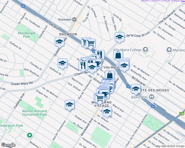 map of restaurants, bars, coffee shops, grocery stores, and more near in Montreal