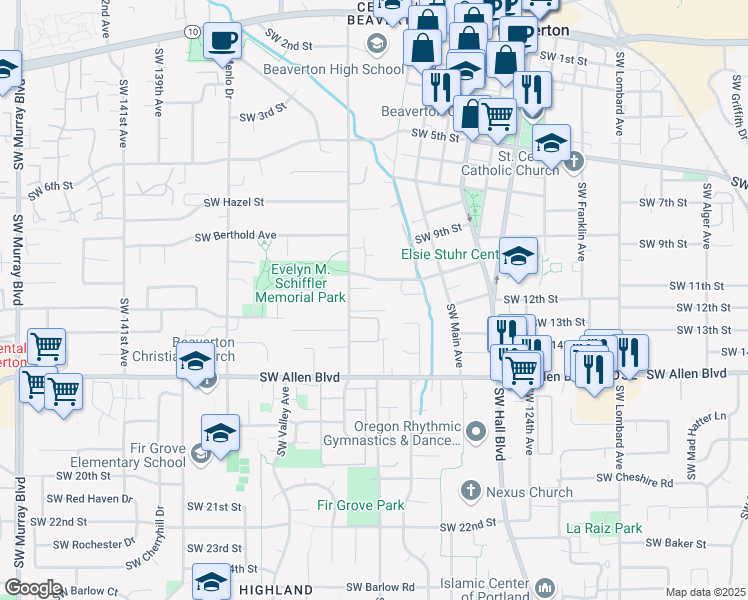 map of restaurants, bars, coffee shops, grocery stores, and more near 5670 Southwest Erickson Avenue in Beaverton