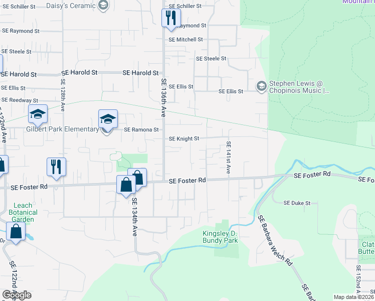 map of restaurants, bars, coffee shops, grocery stores, and more near 6105 Southeast 138th Place in Portland