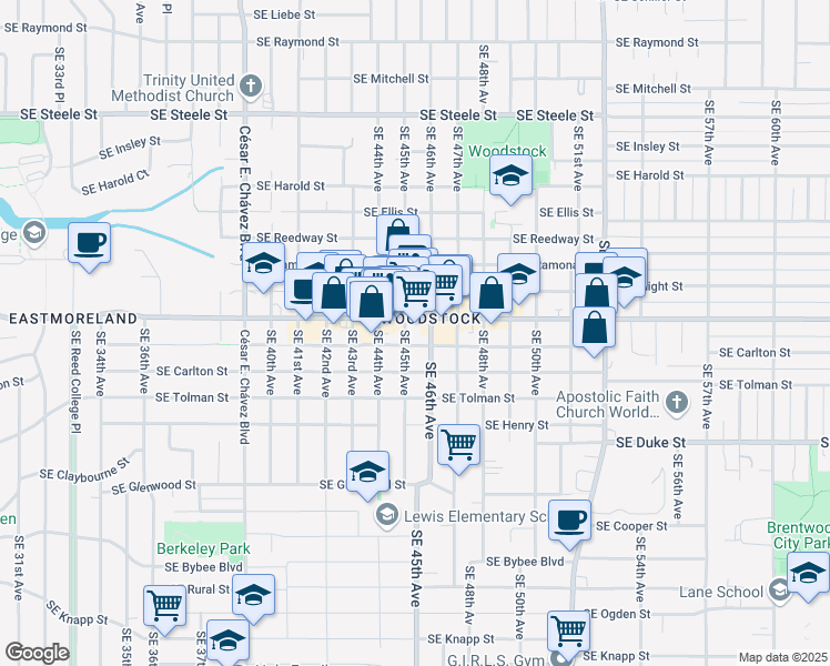 map of restaurants, bars, coffee shops, grocery stores, and more near in Portland