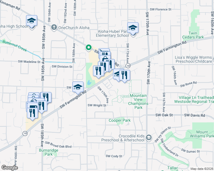 map of restaurants, bars, coffee shops, grocery stores, and more near 5783 SouthWest Remington Drive in Aloha