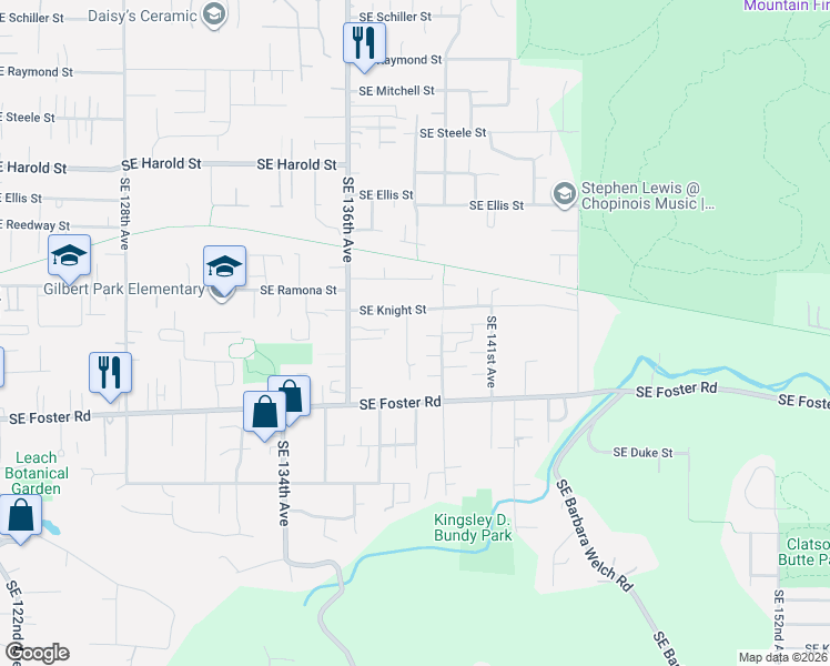 map of restaurants, bars, coffee shops, grocery stores, and more near 6105 Southeast 138th Place in Portland