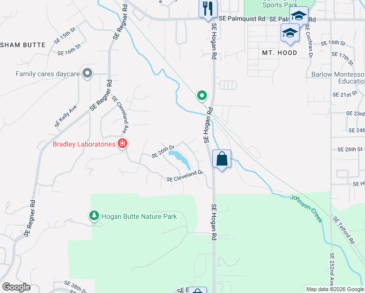 map of restaurants, bars, coffee shops, grocery stores, and more near 2619 Southeast Myrtlewood Way in Gresham