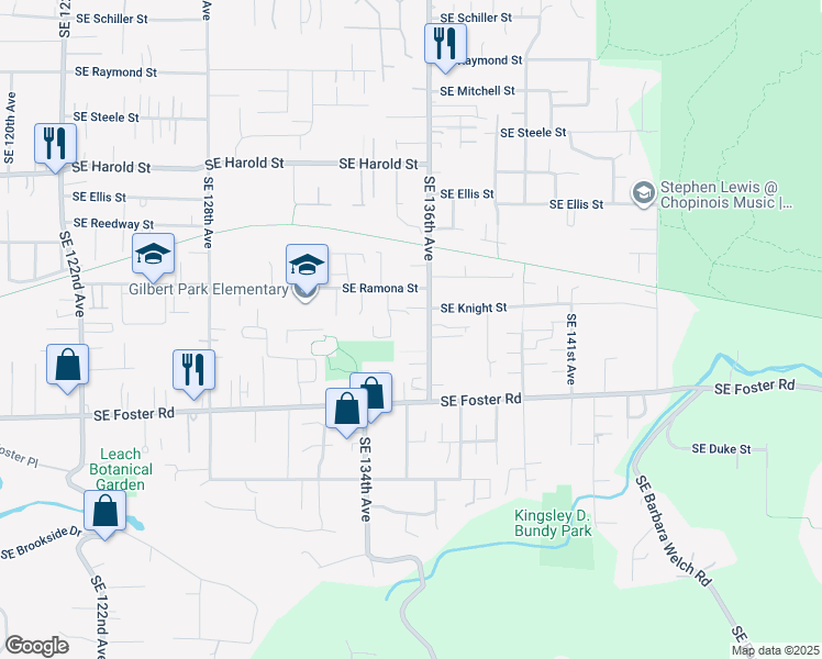 map of restaurants, bars, coffee shops, grocery stores, and more near 6003 Southeast 136th Avenue in Portland
