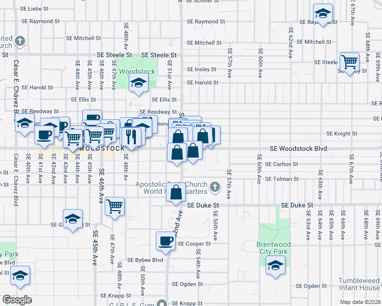 map of restaurants, bars, coffee shops, grocery stores, and more near in Portland