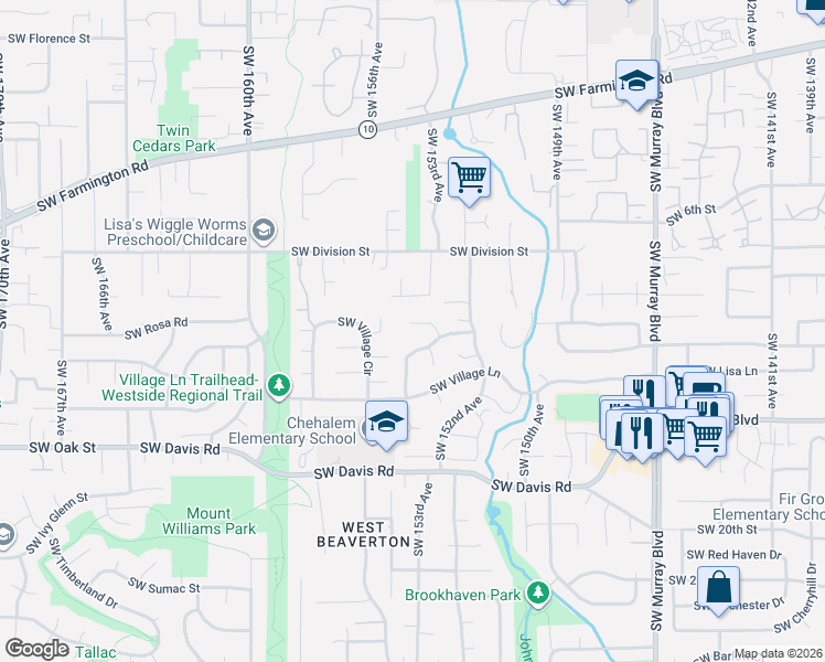 map of restaurants, bars, coffee shops, grocery stores, and more near 5725 Southwest Glenbrook Road in Beaverton