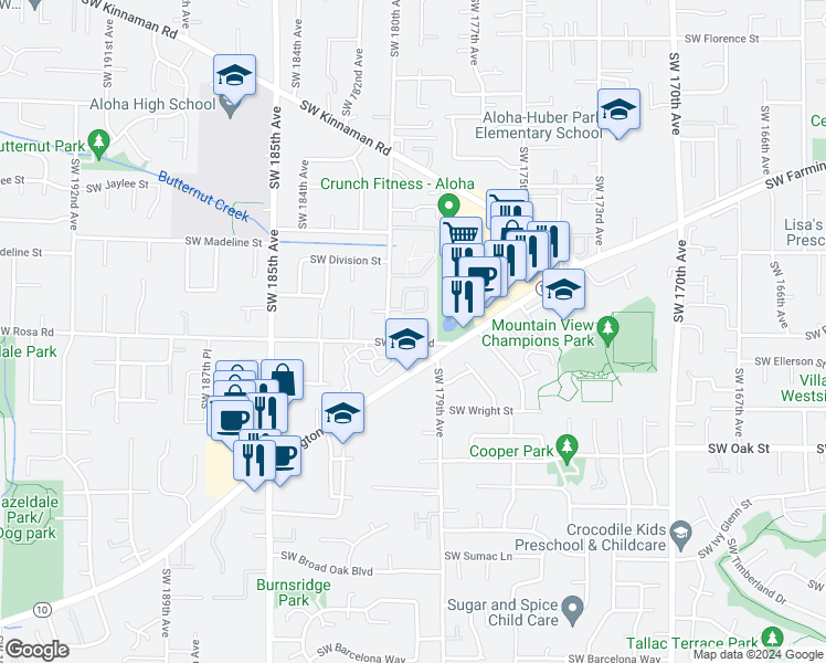 map of restaurants, bars, coffee shops, grocery stores, and more near 17935 Southwest Farmington Road in Beaverton